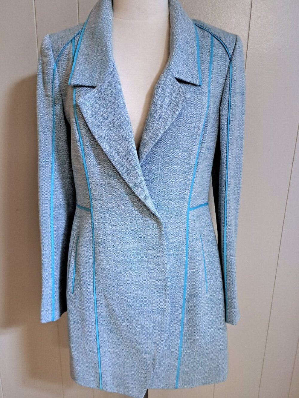 VINTAGE NWT ETCETERA LADIES BLUE TWEED JACKET W SNAP FRONT SIZE 4 COTTON ACRYLIC